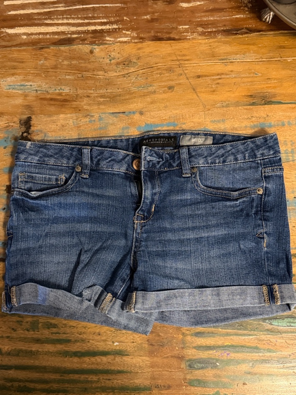 Aeropostale Blue Rolled Cuff Denim Shorts